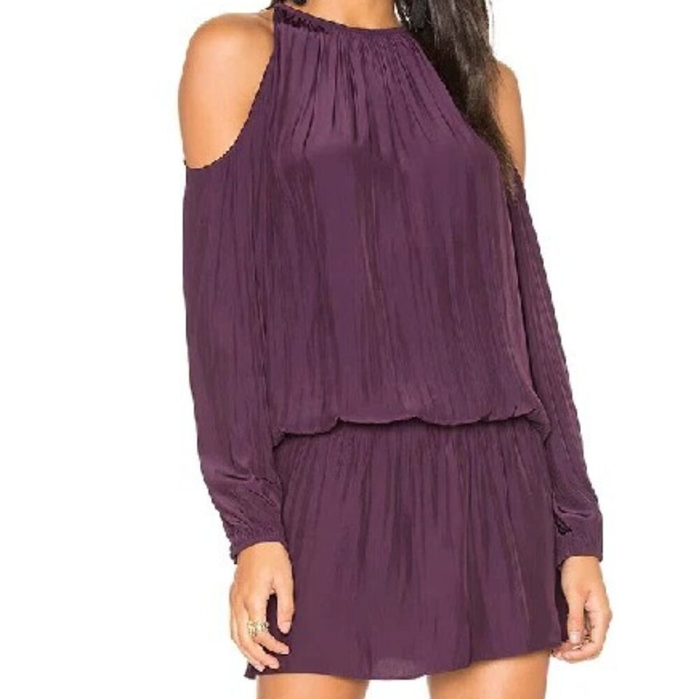 Ramy Brook Lauren Cold Shoulder Smocked Mini Dress in Merlot Size Small NWT - Picture 2 of 6